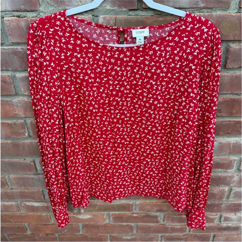 J. Crew Red Long-Sleeve Floral Print Blouse